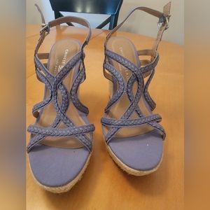 Chinese Laundry blue wedge sandals, size 7